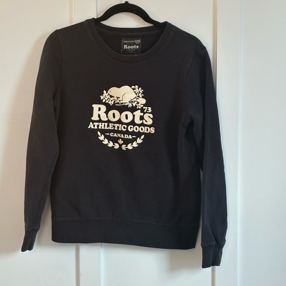 Roots Women's Black Crew Neck Sweater with Logo